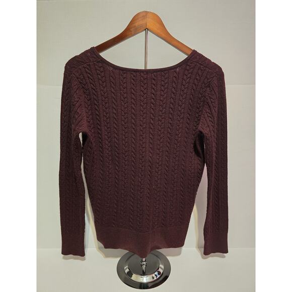 41 Hawthorn Women's Cable Knit Sweater Burgundy V-Neck Long Sleeve Soft Medium! - Picture 2 of 3